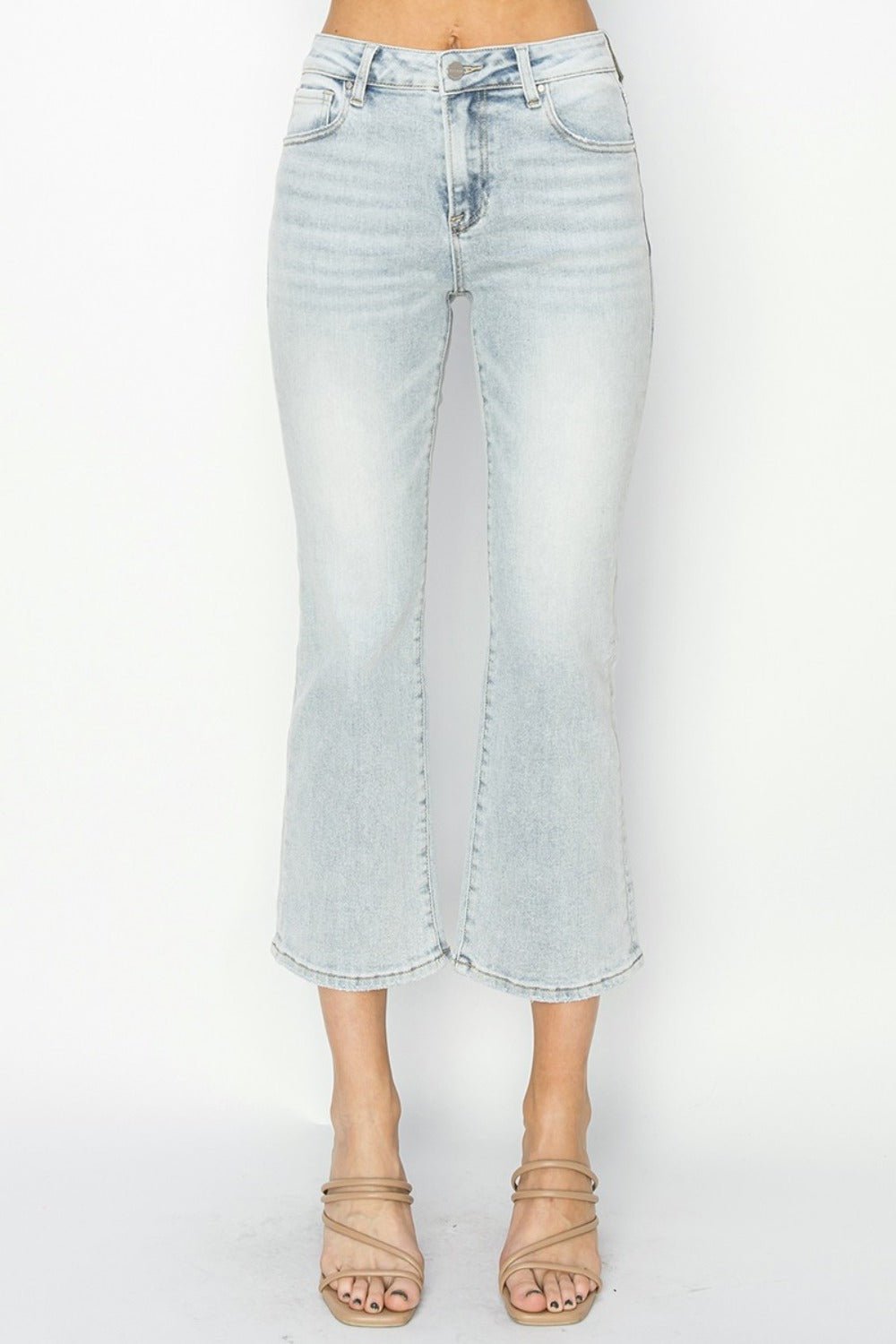 RISEN Full Size Mid Rise Cropped Flare Jeans - Jeans - Light - Bella Bourget