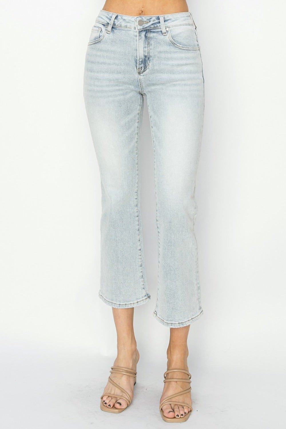 RISEN Full Size Mid Rise Cropped Flare Jeans - Jeans - Light - Bella Bourget