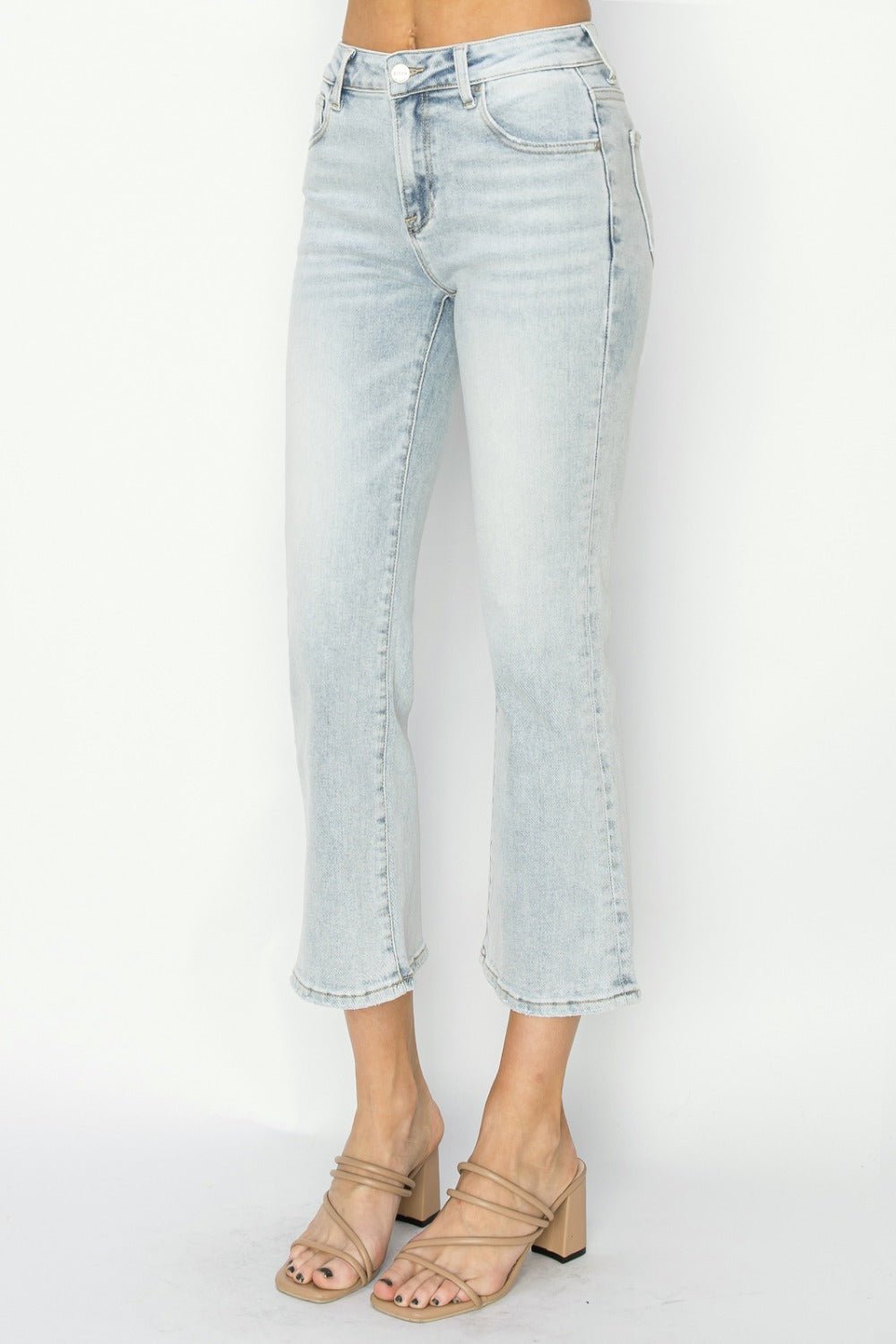 RISEN Full Size Mid Rise Cropped Flare Jeans - Jeans - Light - Bella Bourget