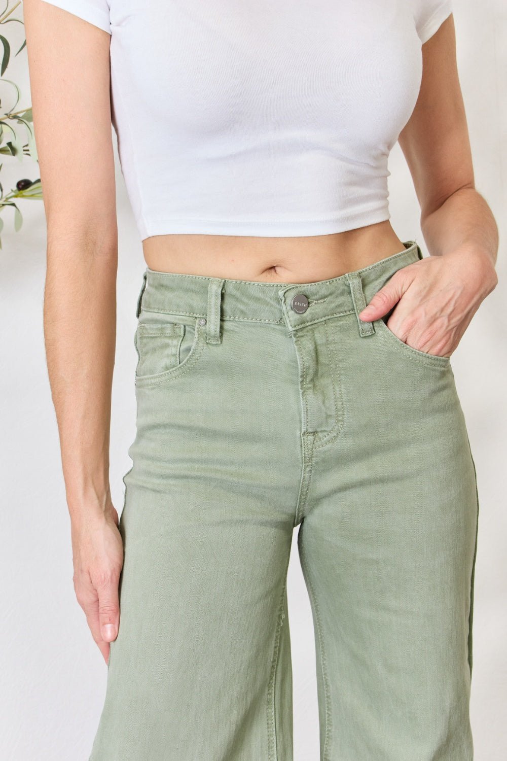 RISEN Full Size Raw Hem Wide - Leg Jeans - Jeans - Sage - Bella Bourget