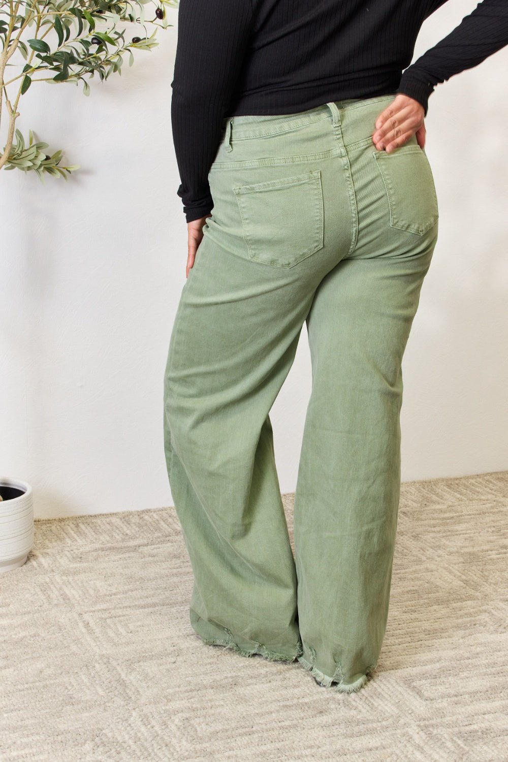 RISEN Full Size Raw Hem Wide - Leg Jeans - Jeans - Sage - Bella Bourget