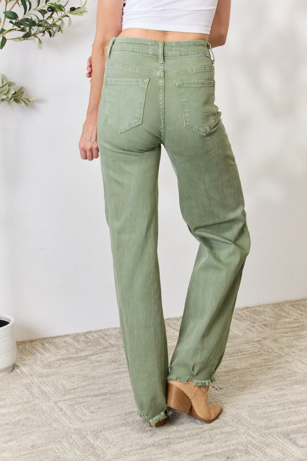 RISEN Full Size Raw Hem Wide - Leg Jeans - Jeans - Sage - Bella Bourget