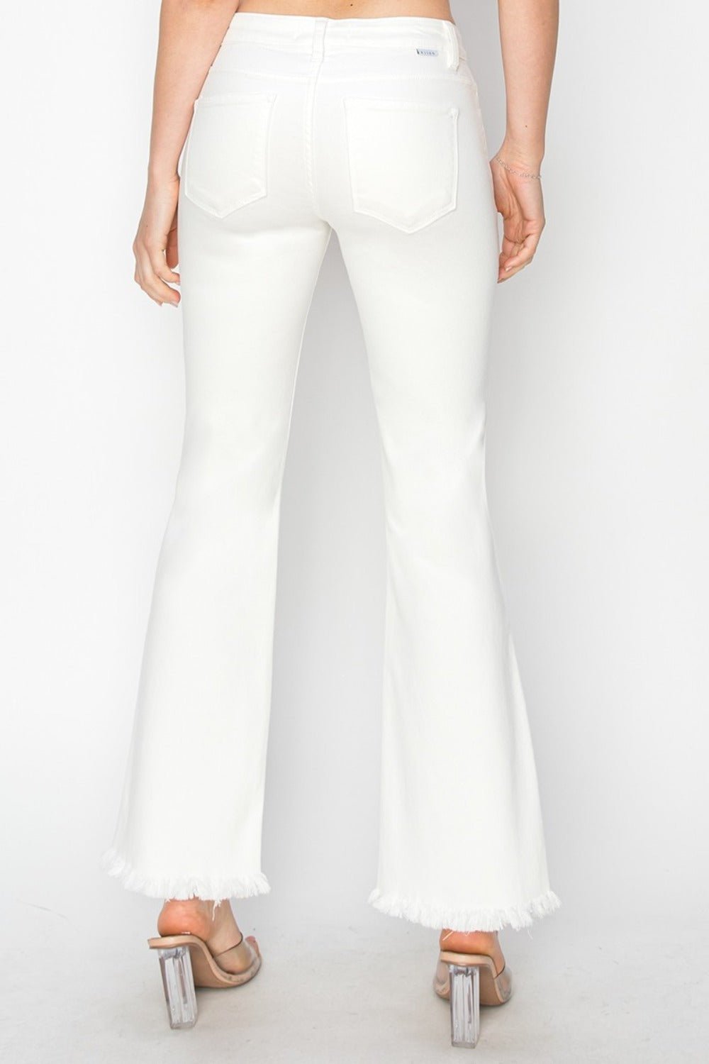 RISEN Full Size Tummy Control Crop Flare Step Hem Pants - Jeans - White - Bella Bourget