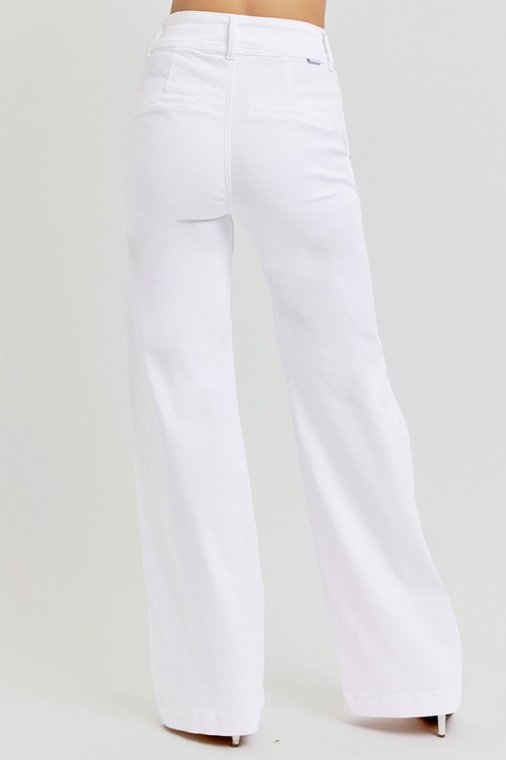 RISEN Full Size Tummy Control Double Button Wide Leg Jeans - Jeans - White - Bella Bourget