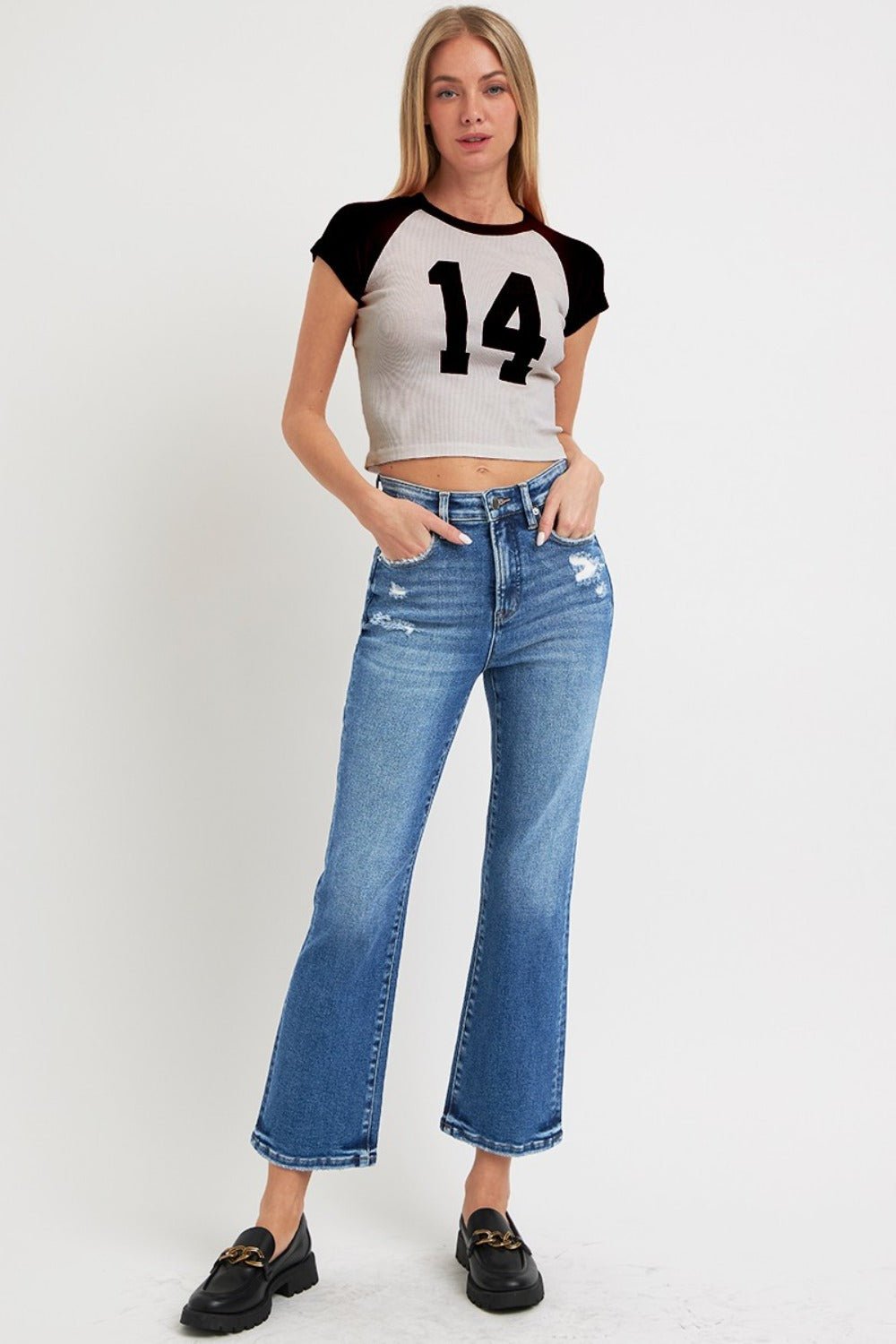 RISEN Full Size Tummy Control High Rise Crop Bootcut Jeans - Jeans - Dark - Bella Bourget