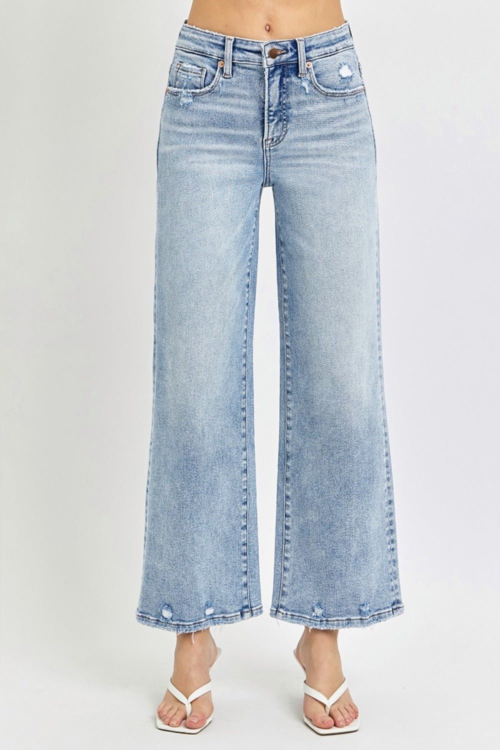 RISEN Full Size Tummy Control High Rise Crop Wide Leg Jeans - Full Size Jeans - Light - Bella Bourget