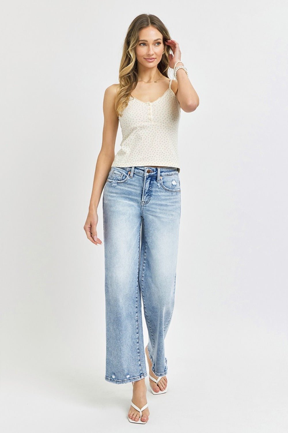 RISEN Full Size Tummy Control High Rise Crop Wide Leg Jeans - Full Size Jeans - Light - Bella Bourget