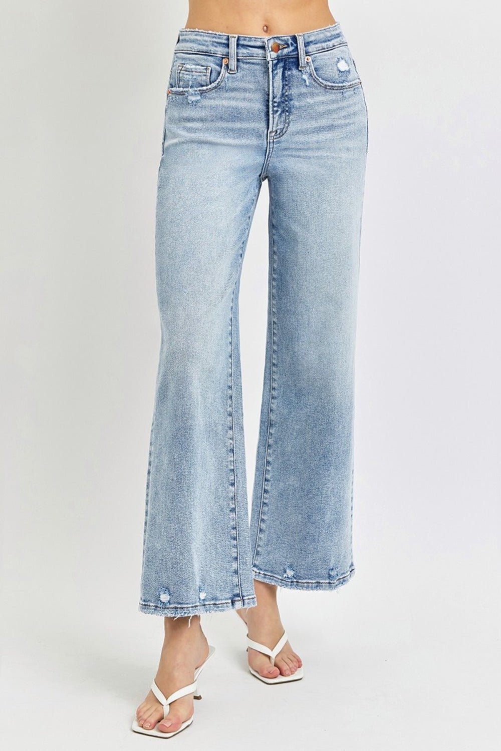 RISEN Full Size Tummy Control High Rise Crop Wide Leg Jeans - Full Size Jeans - Light - Bella Bourget