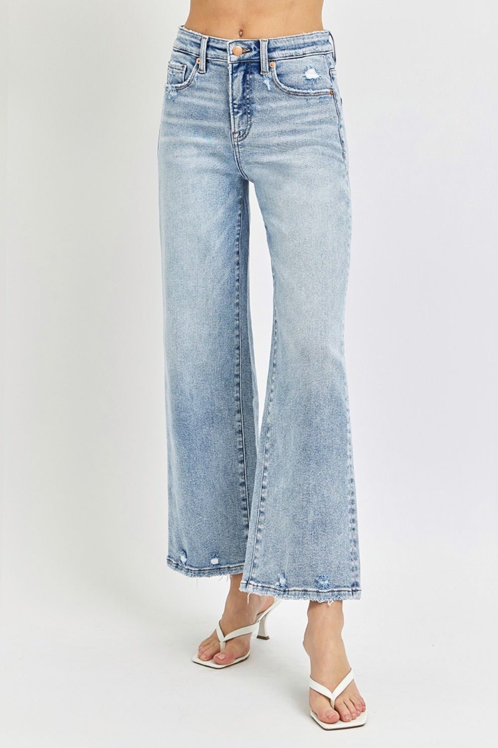 RISEN Full Size Tummy Control High Rise Crop Wide Leg Jeans - Full Size Jeans - Light - Bella Bourget