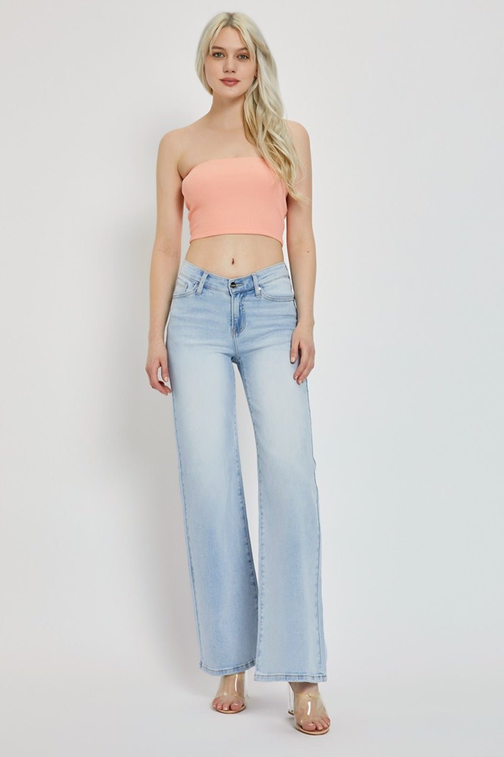 RISEN Full Size Wide Leg V Dipped Front Waist Jeans - Jeans - Light - Bella Bourget