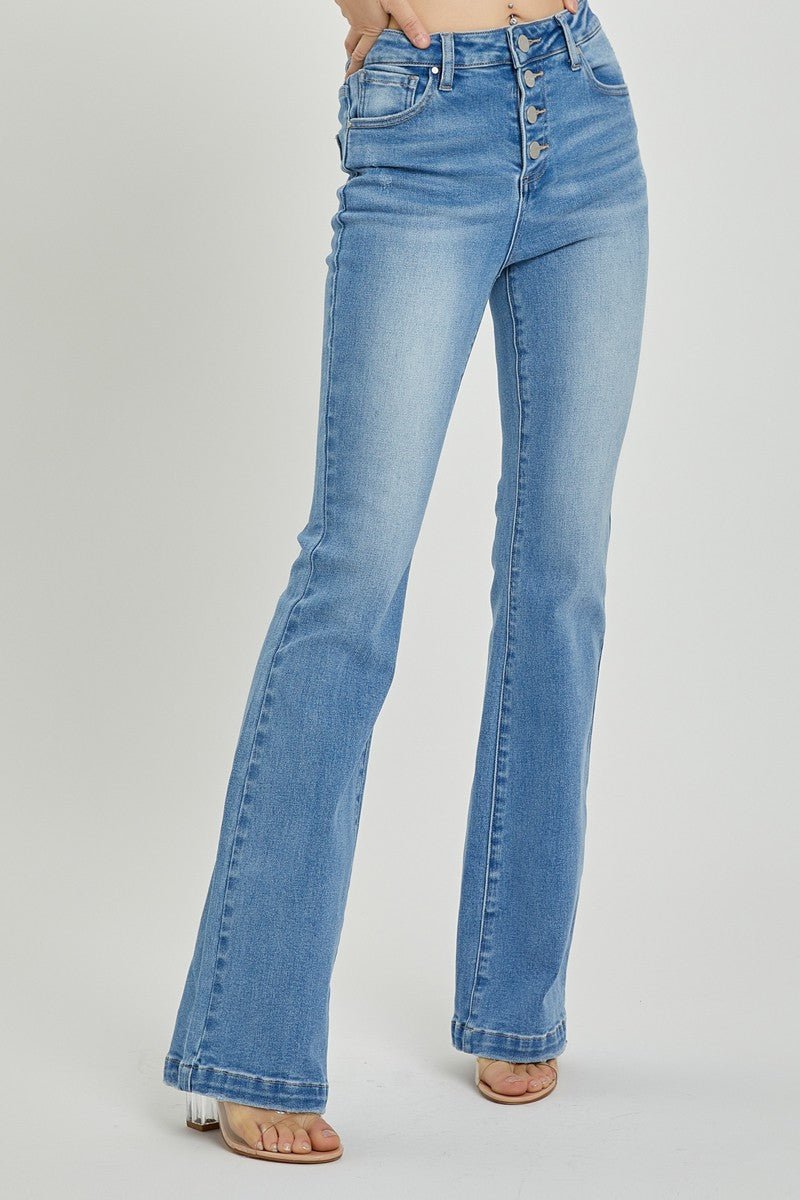 RISEN High Rise Button Fly Bootcut Jeans - Jeans - Light - Bella Bourget