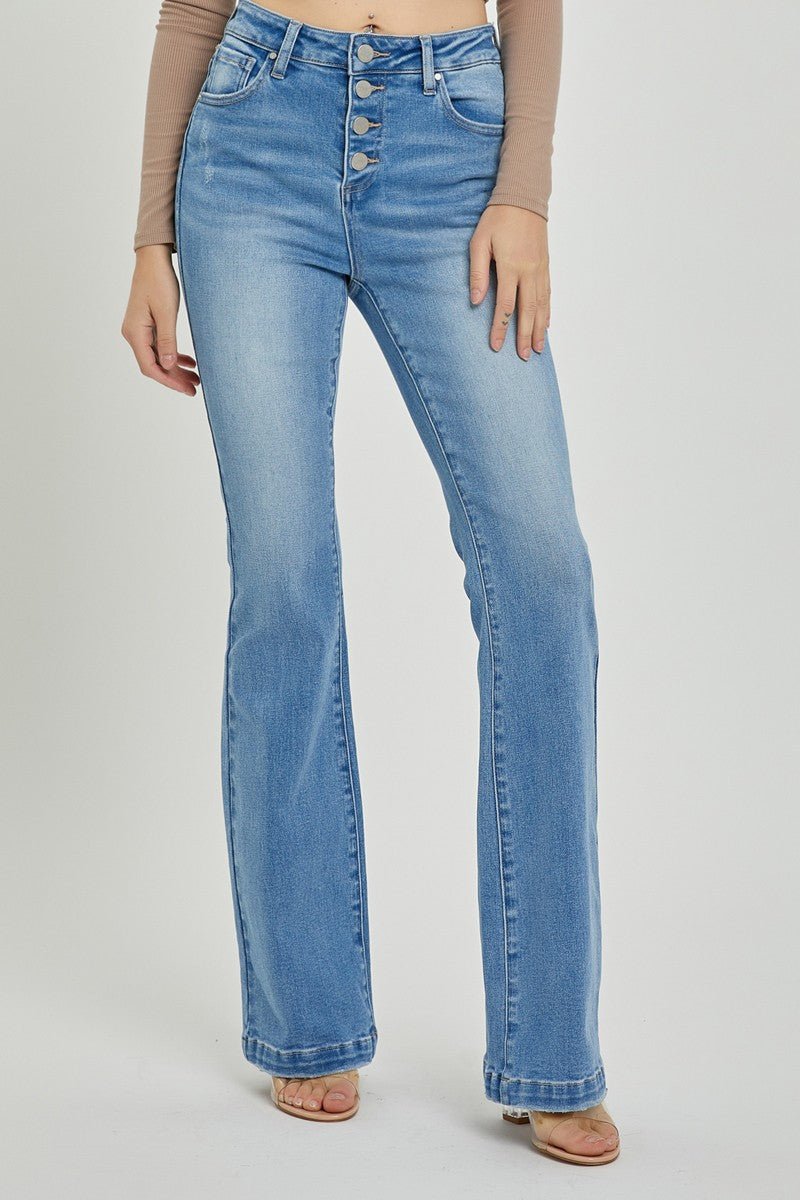 RISEN High Rise Button Fly Bootcut Jeans - Jeans - Light - Bella Bourget