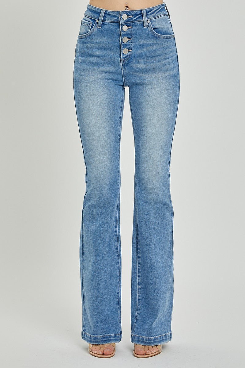 RISEN High Rise Button Fly Bootcut Jeans - Jeans - Light - Bella Bourget