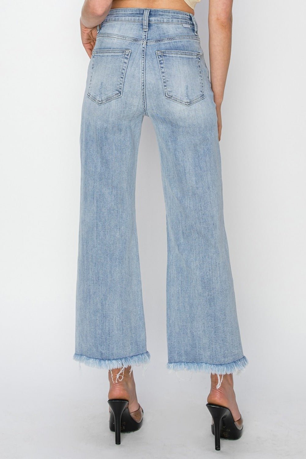 RISEN High Rise Crop Wide Fray Hem Jeans - Jeans - Light - Bella Bourget