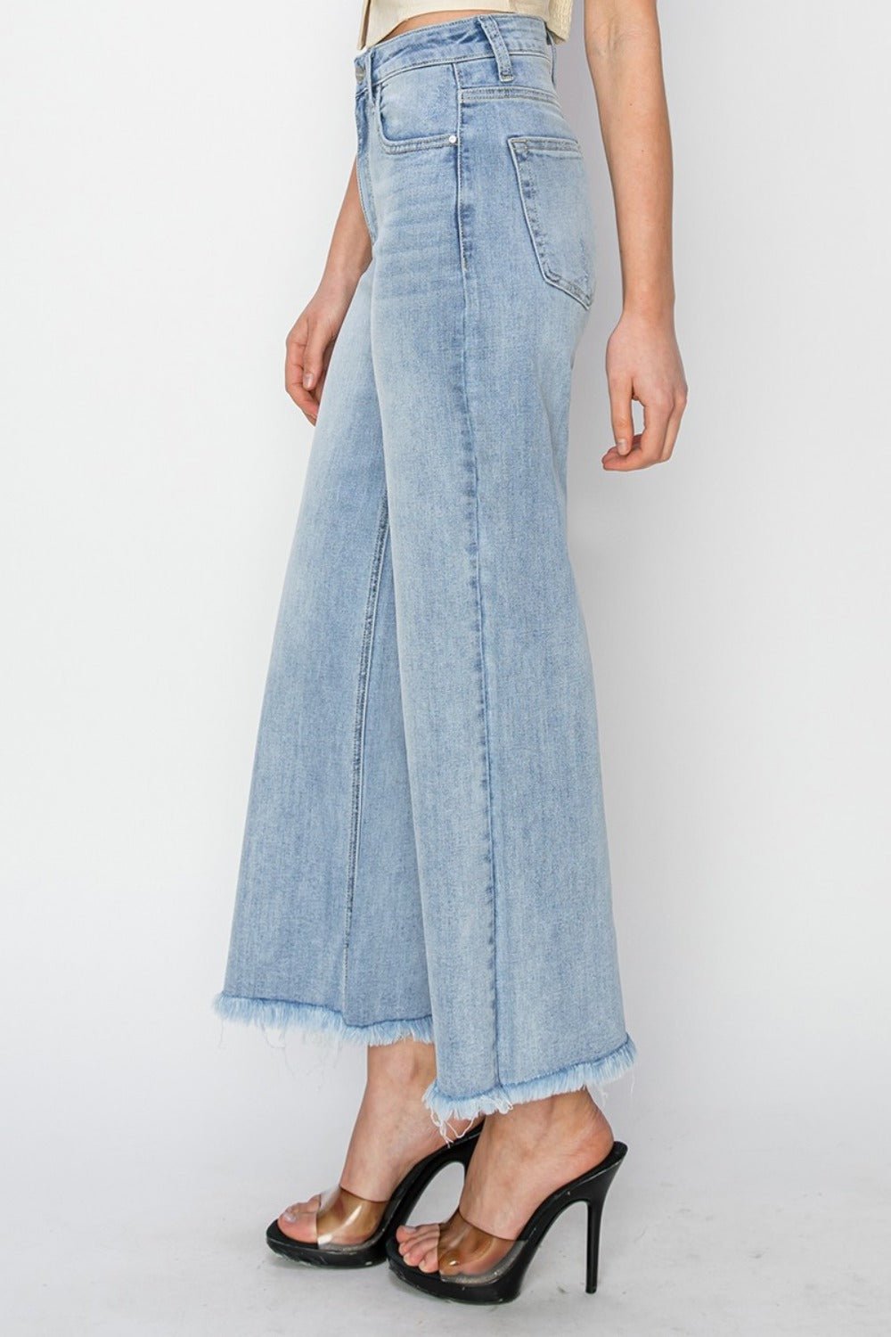 RISEN High Rise Crop Wide Fray Hem Jeans - Jeans - Light - Bella Bourget