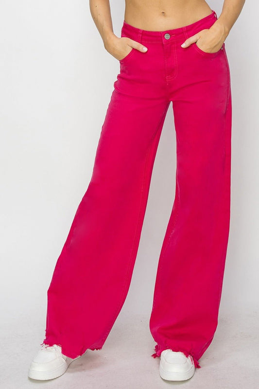 RISEN High Rise Wide Leg Jeans - Jeans - Fuchsia - Bella Bourget