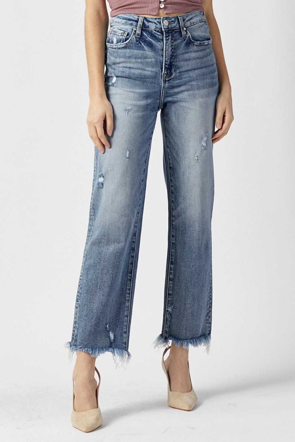 RISEN High Waist Raw Hem Straight Jeans - jeans - LIGHT - Bella Bourget