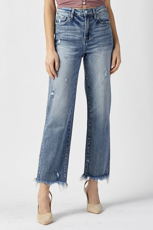 RISEN High Waist Raw Hem Straight Jeans - jeans - LIGHT - Bella Bourget