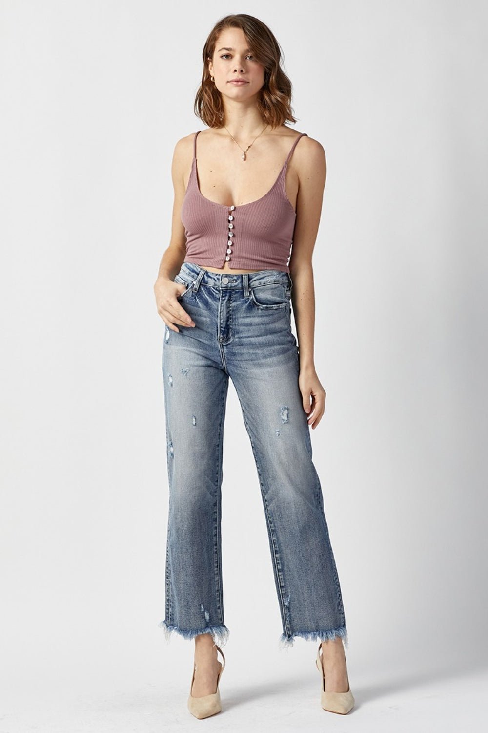 RISEN High Waist Raw Hem Straight Jeans - jeans - LIGHT - Bella Bourget