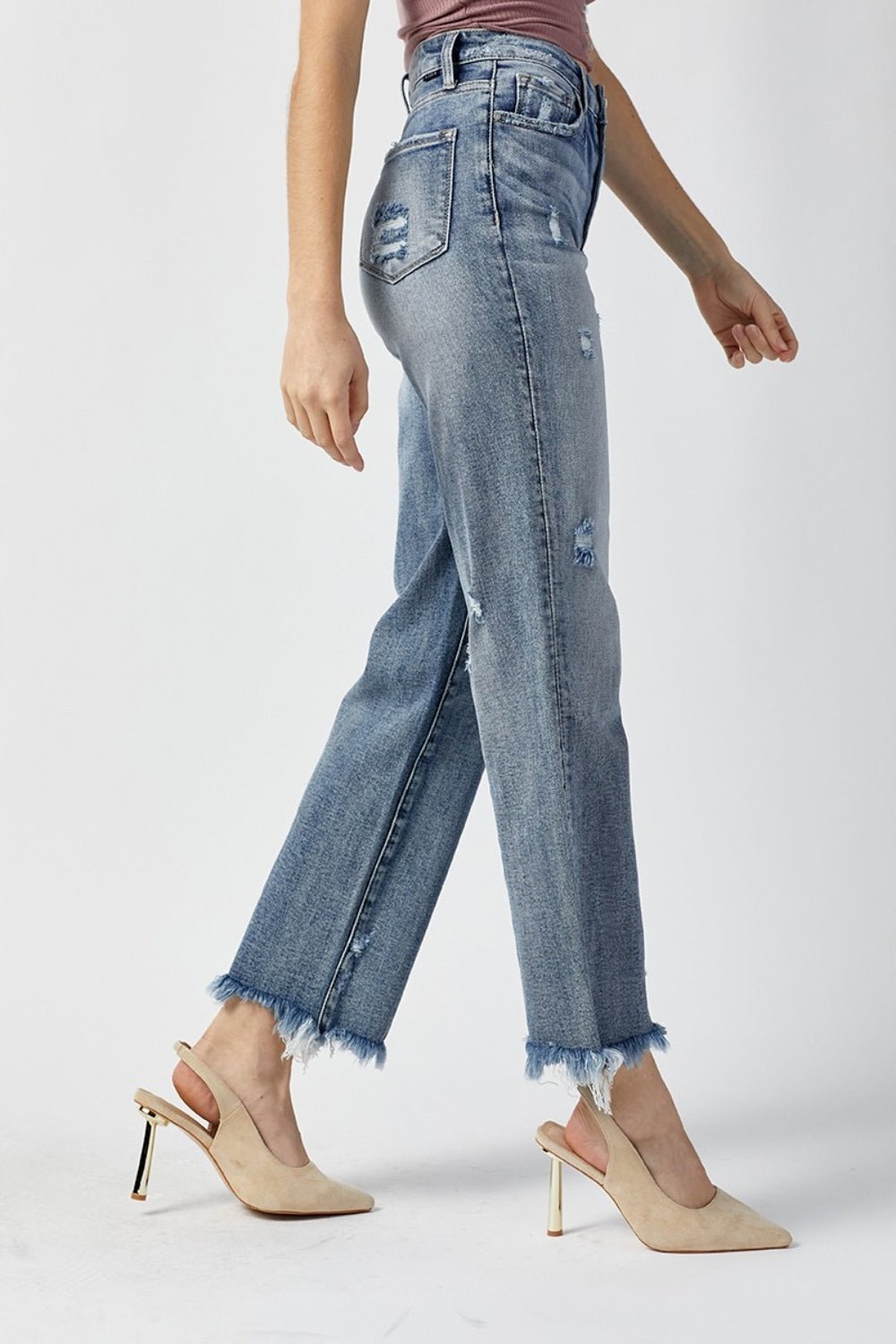 RISEN High Waist Raw Hem Straight Jeans - jeans - LIGHT - Bella Bourget