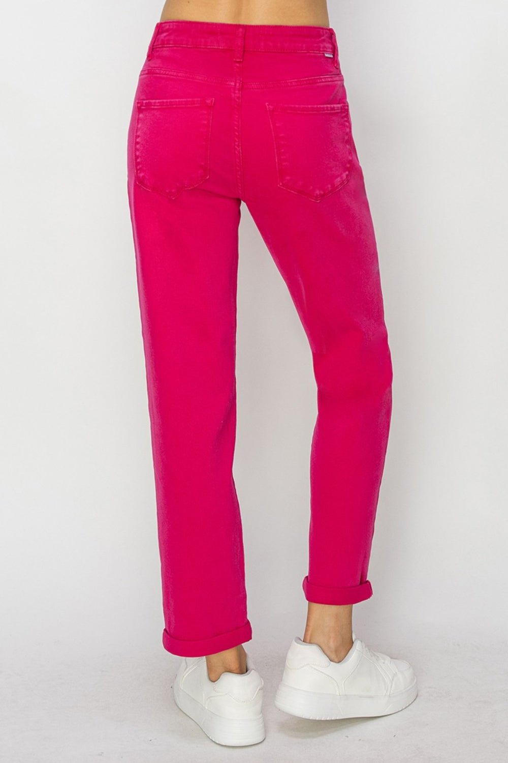 RISEN High Waist Rolled Hem Straight Jeans - jeans - FUCHSIA - Bella Bourget