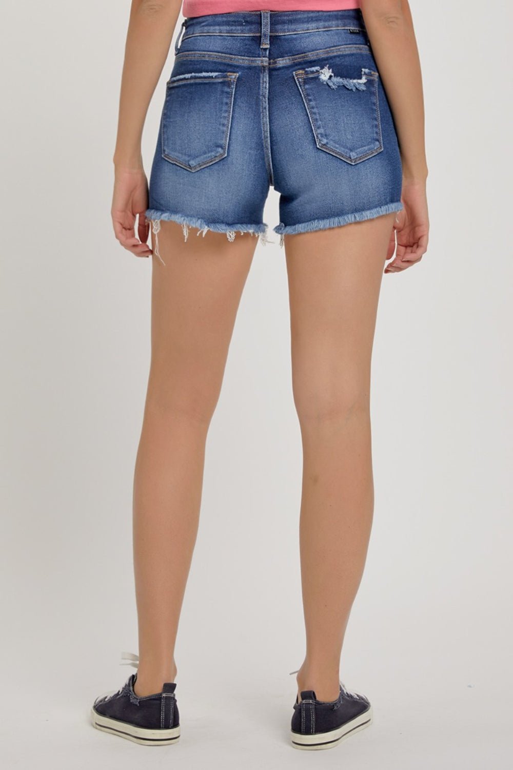 RISEN Mid - Rise Distressed Denim Shorts - Shorts - Dark - Bella Bourget