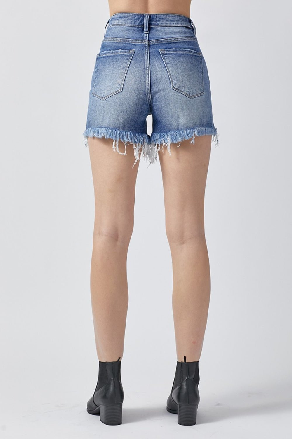 RISEN Raw Hem Asymmetrical Waist Denim Shorts - Shorts - Medium - Bella Bourget