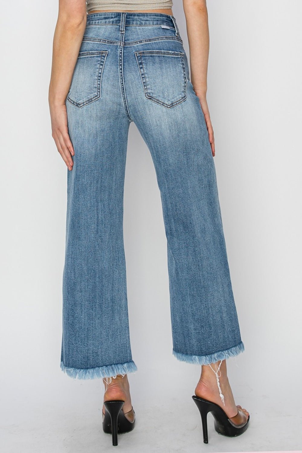 RISEN Raw Hem Cropped Wide Leg Jeans - Jeans - Medium - Bella Bourget