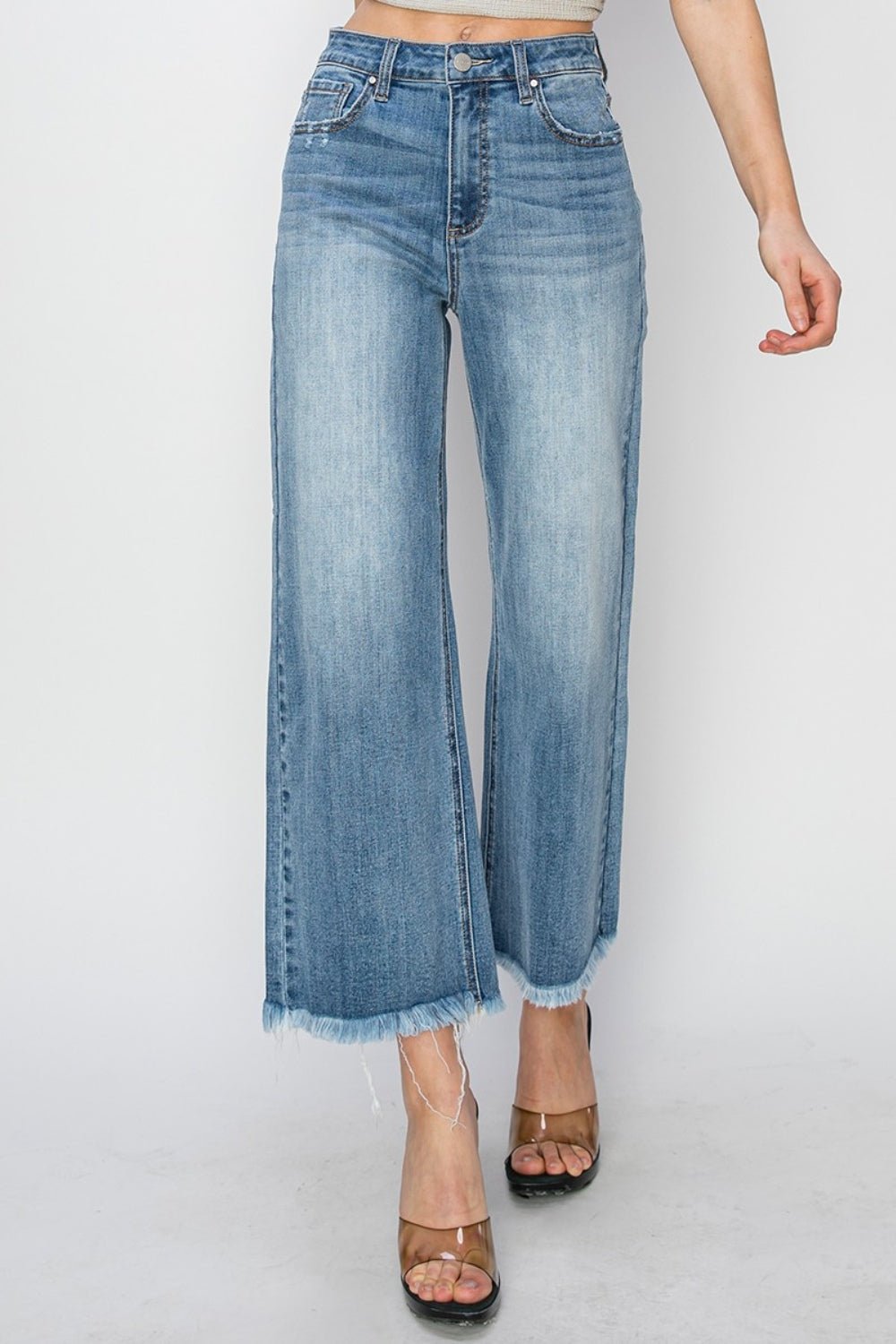 RISEN Raw Hem Cropped Wide Leg Jeans - Jeans - Medium - Bella Bourget