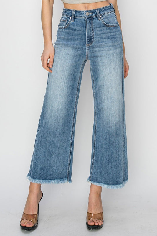 RISEN Raw Hem Cropped Wide Leg Jeans - Jeans - Medium - Bella Bourget