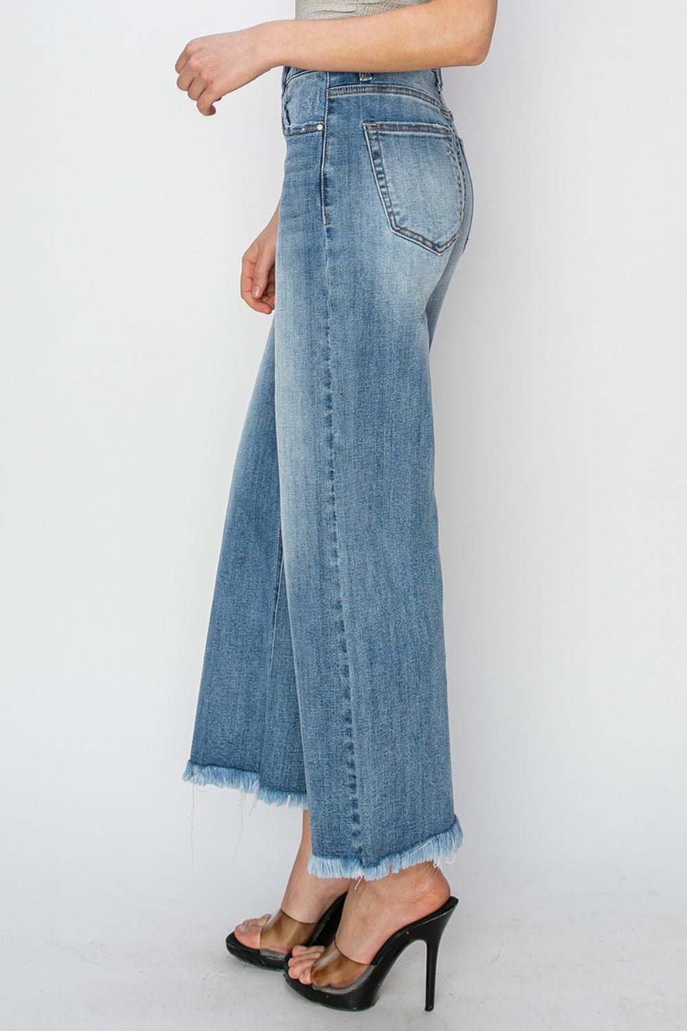 RISEN Raw Hem Cropped Wide Leg Jeans - Jeans - Medium - Bella Bourget