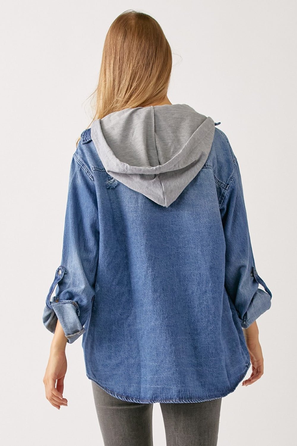 RISEN Zip Up Hooded Denim Shirt - Hoodie - Dark - Bella Bourget