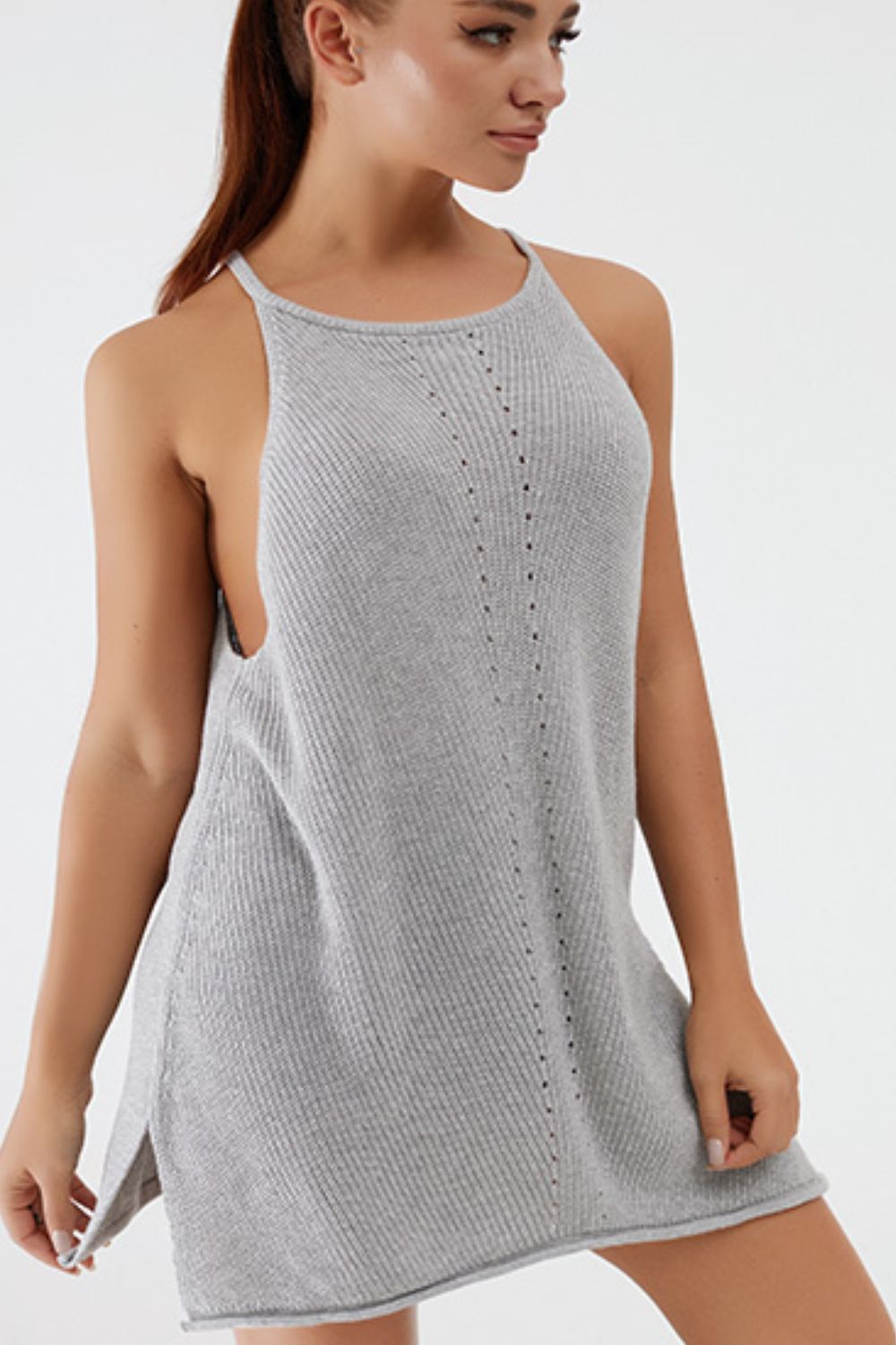 Round Neck Spaghetti Strap Sleeveless Cover Up - Cover - Up - Heather Gray - Bella Bourget