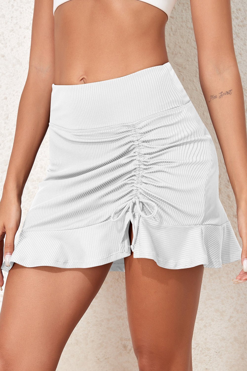 Ruched Elastic Waist Swim Skirt - Swim Bottoms - Light Gray - Bella Bourget