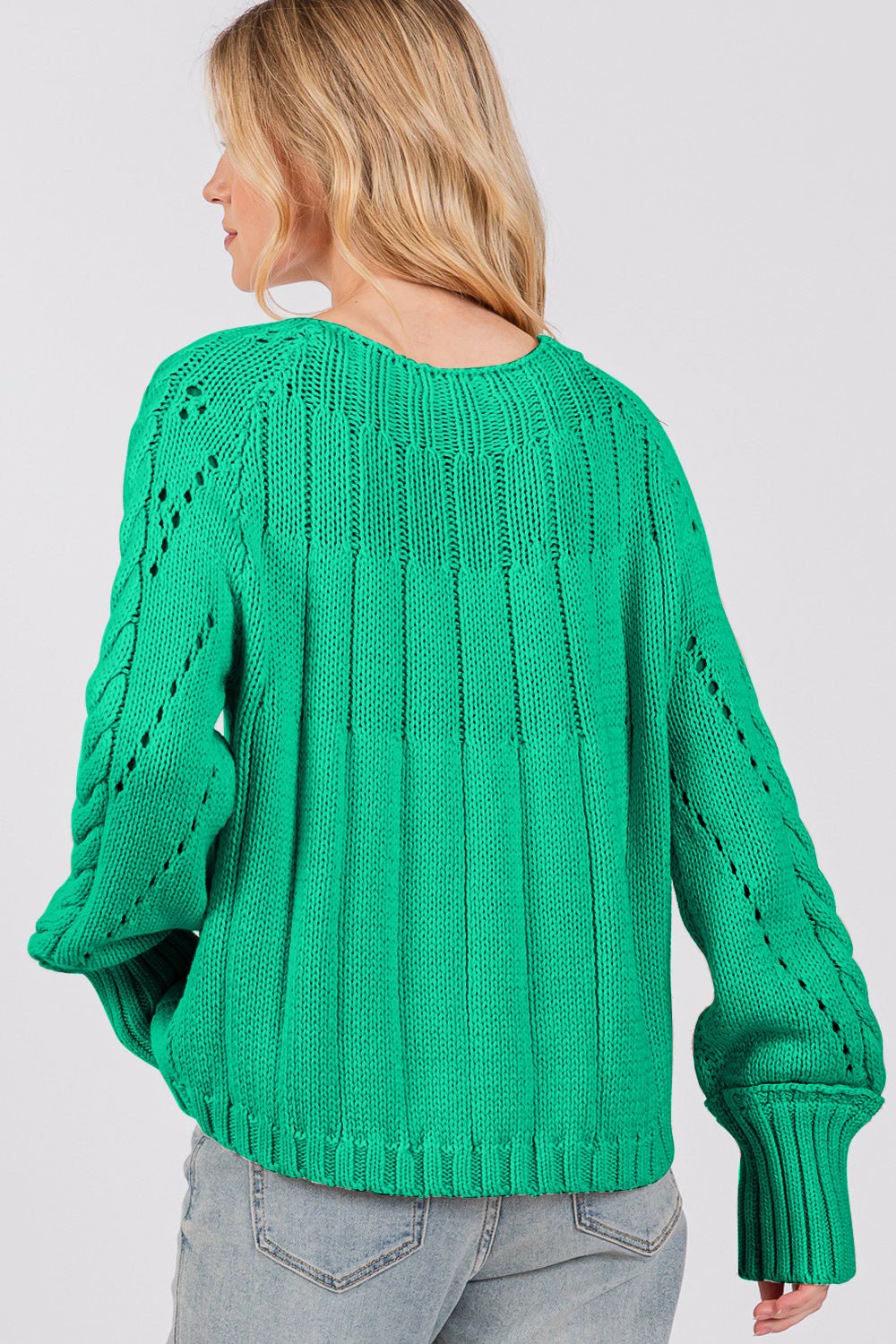 SAGE + FIG Cable - Knit Long Sleeve Sweater - Sweater - Emerald - Bella Bourget