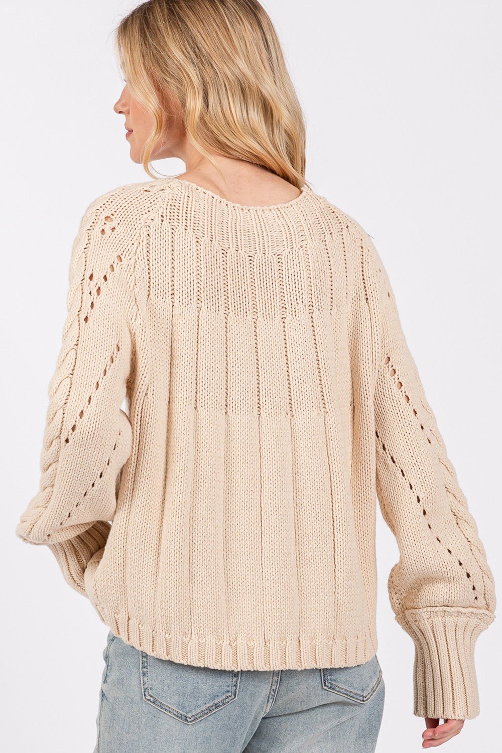 SAGE + FIG Cable - Knit Long Sleeve Sweater - Sweater - Natural - Bella Bourget