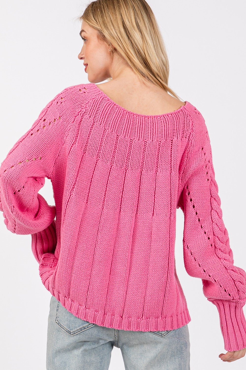 SAGE + FIG Cable - Knit Long Sleeve Sweater - Sweater - Deep Pink - Bella Bourget