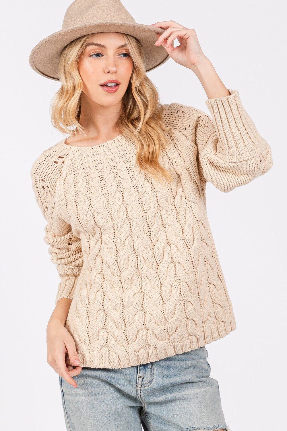 SAGE + FIG Cable - Knit Long Sleeve Sweater - Sweater - Natural - Bella Bourget