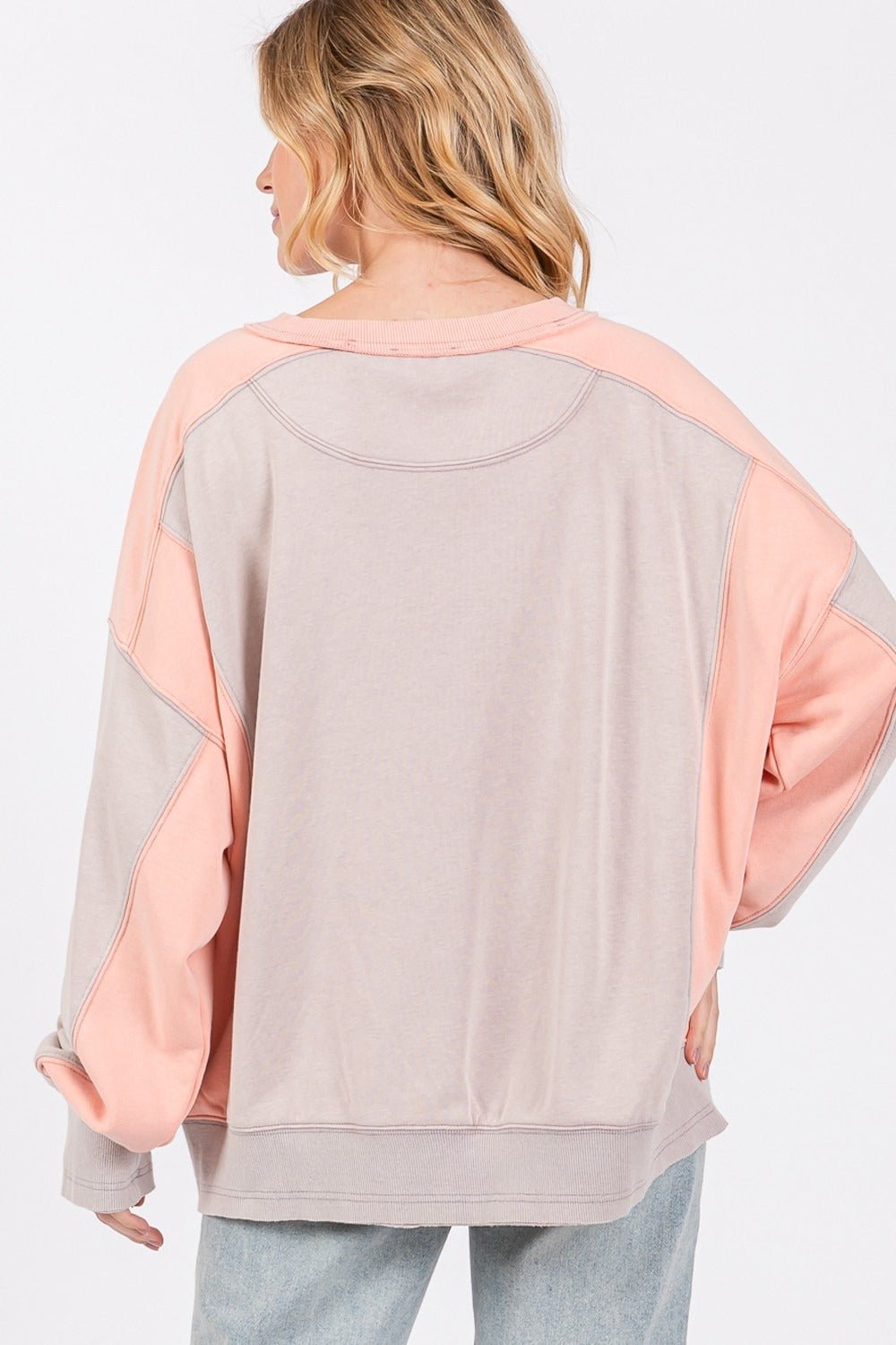 SAGE + FIG Color Block Round Neck Sweatshirt - Sweatshirt - Gray/Peach - Bella Bourget