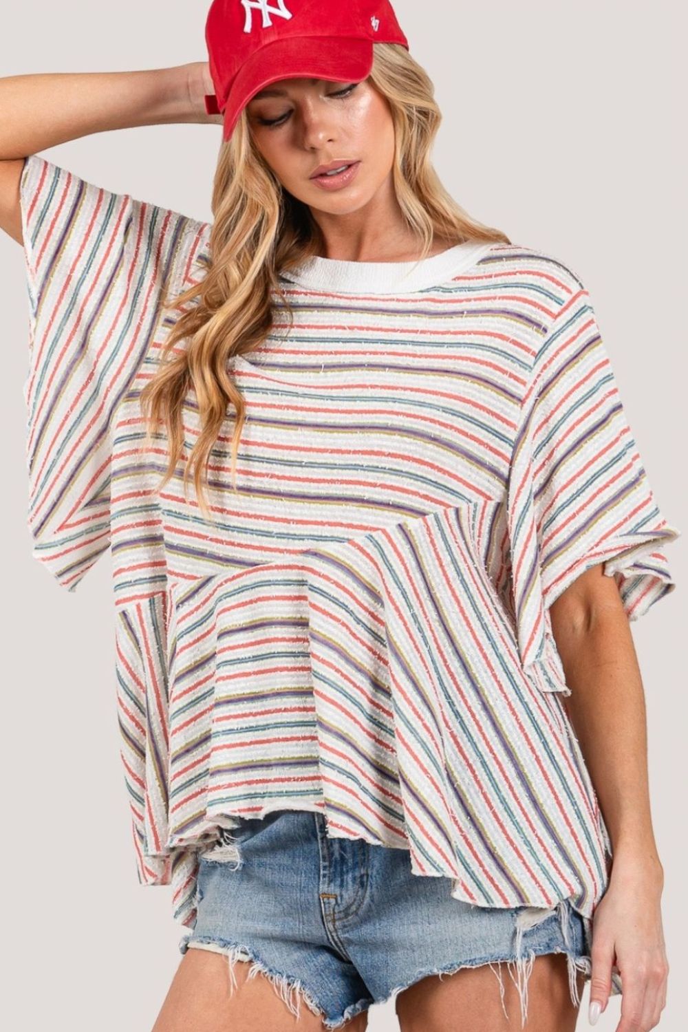 SAGE + FIG Full Size Round Neck Stripe Top - Top - Multi - Bella Bourget