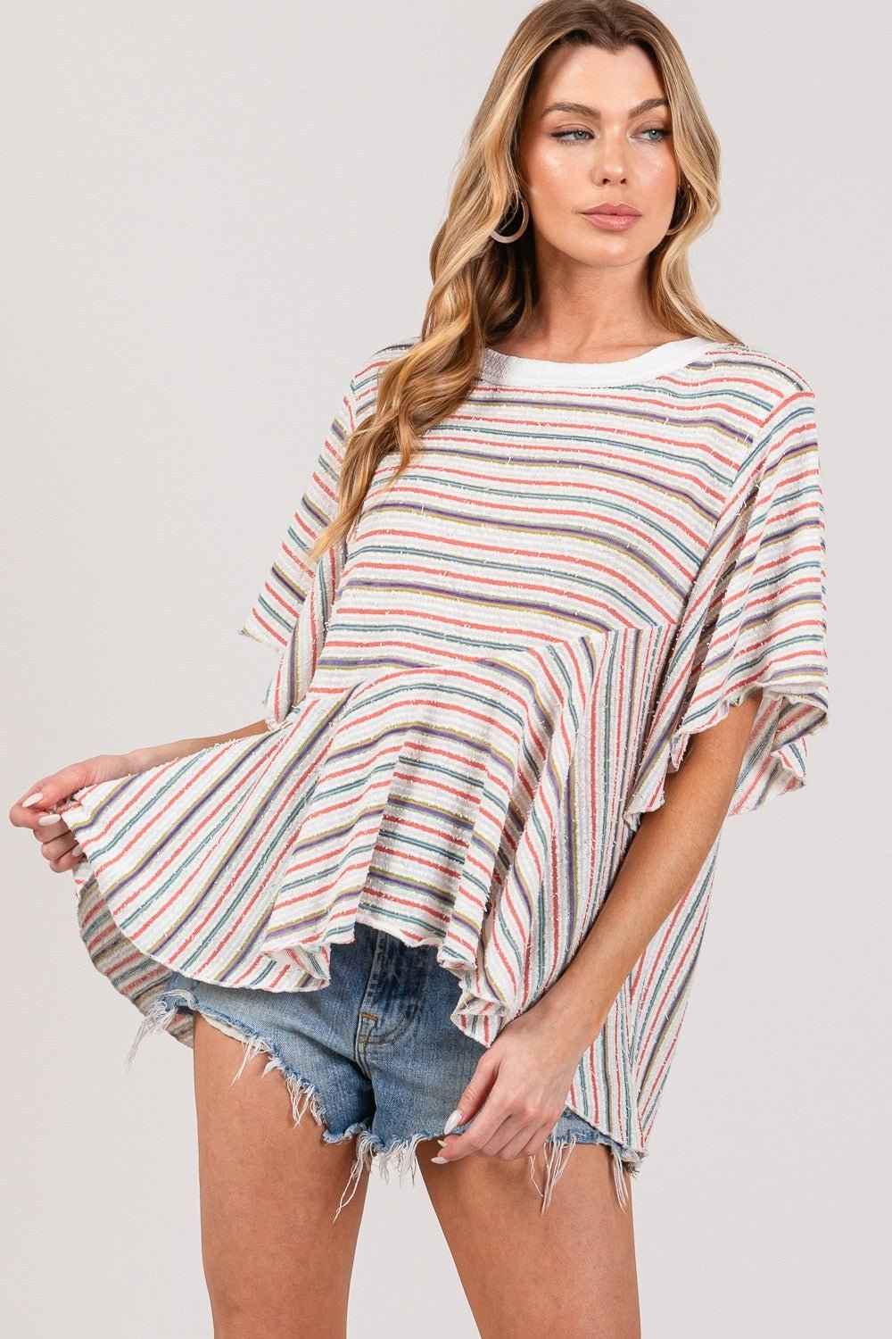 SAGE + FIG Full Size Round Neck Stripe Top - Top - Multi - Bella Bourget