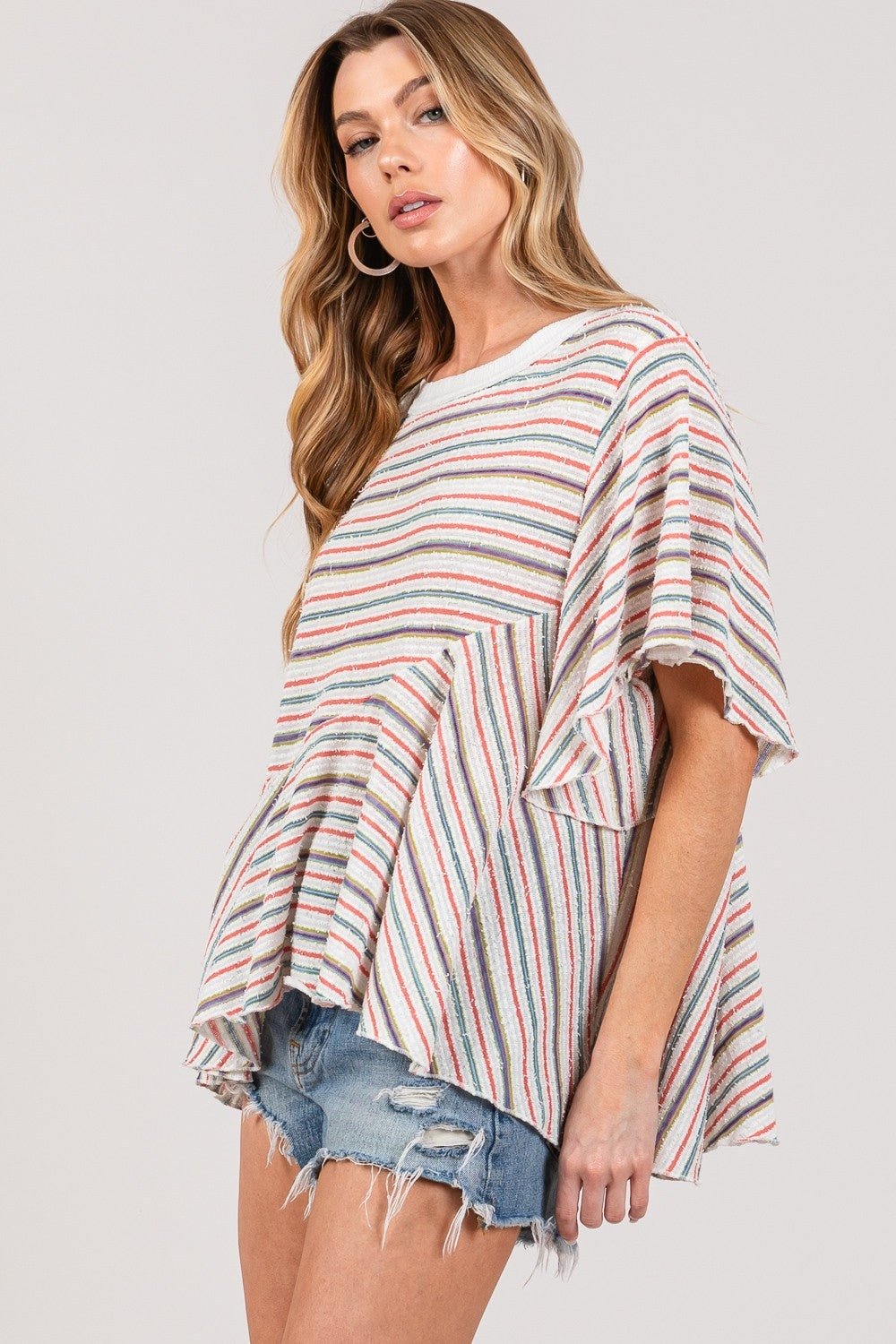 SAGE + FIG Full Size Round Neck Stripe Top - Top - Multi - Bella Bourget