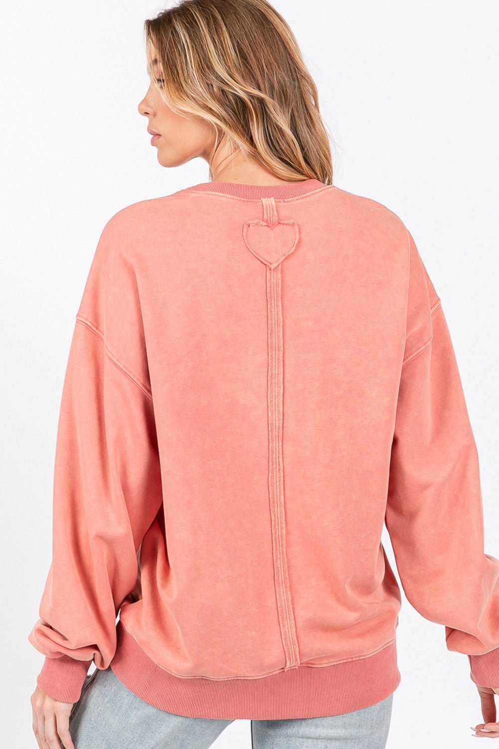 SAGE + FIG LOVE Path Applique Drop Shoulder Sweatshirt - Sweatshirt - Pink Orange - Bella Bourget