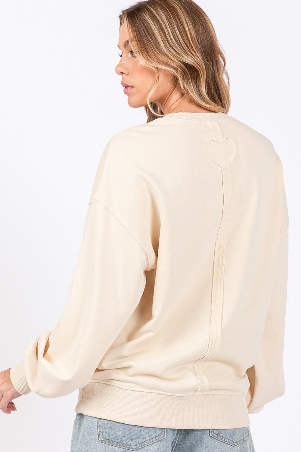 SAGE + FIG LOVE Path Applique Drop Shoulder Sweatshirt - Sweatshirt - Ivory - Bella Bourget