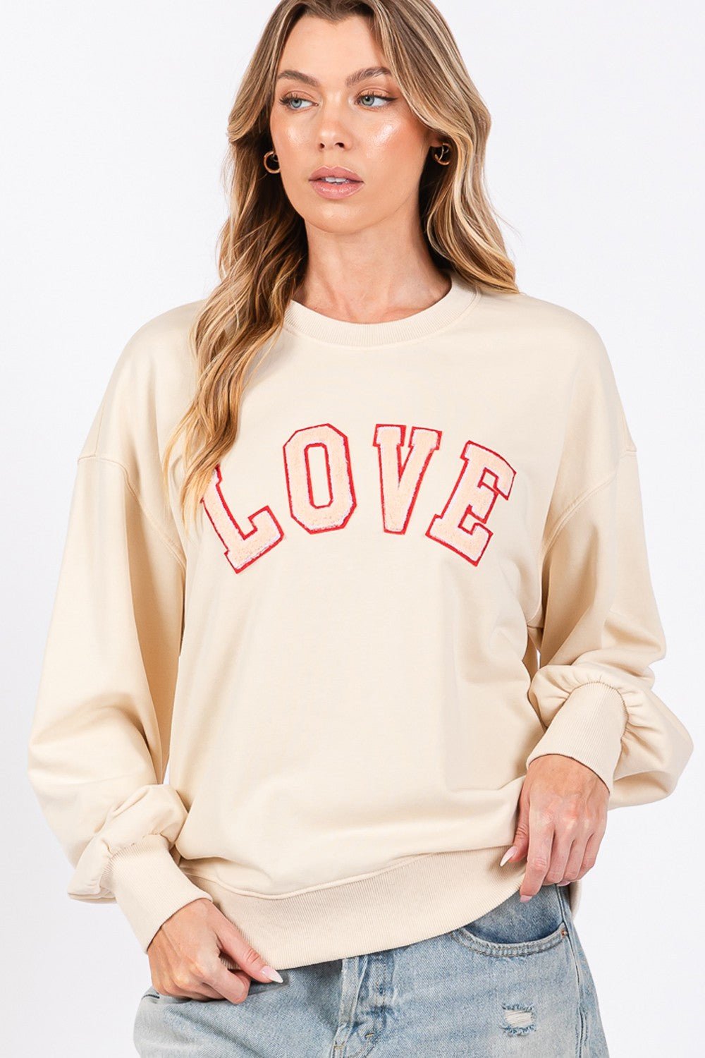 SAGE + FIG LOVE Path Applique Drop Shoulder Sweatshirt - Sweatshirt - Ivory - Bella Bourget