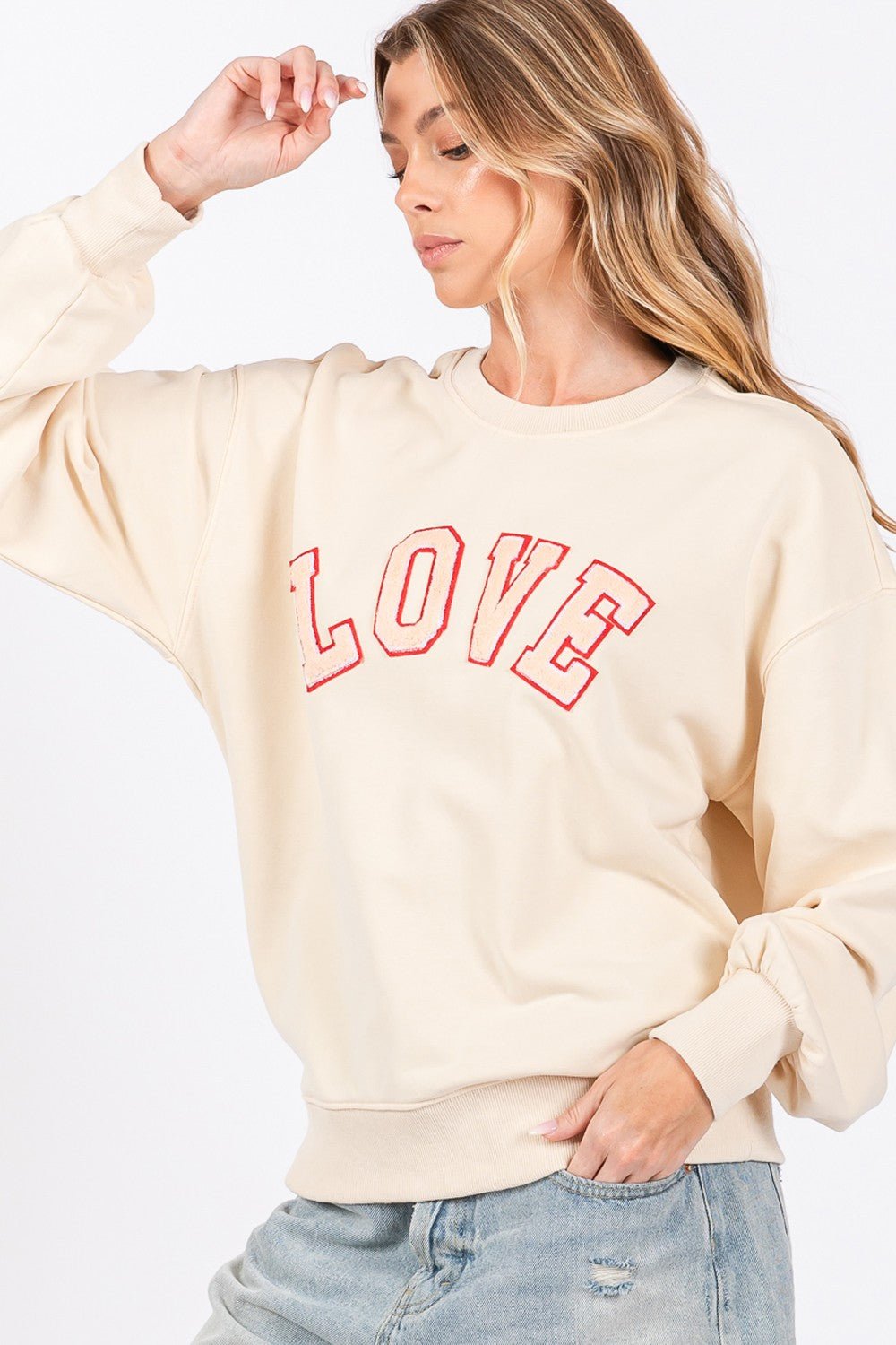 SAGE + FIG LOVE Path Applique Drop Shoulder Sweatshirt - Sweatshirt - Ivory - Bella Bourget