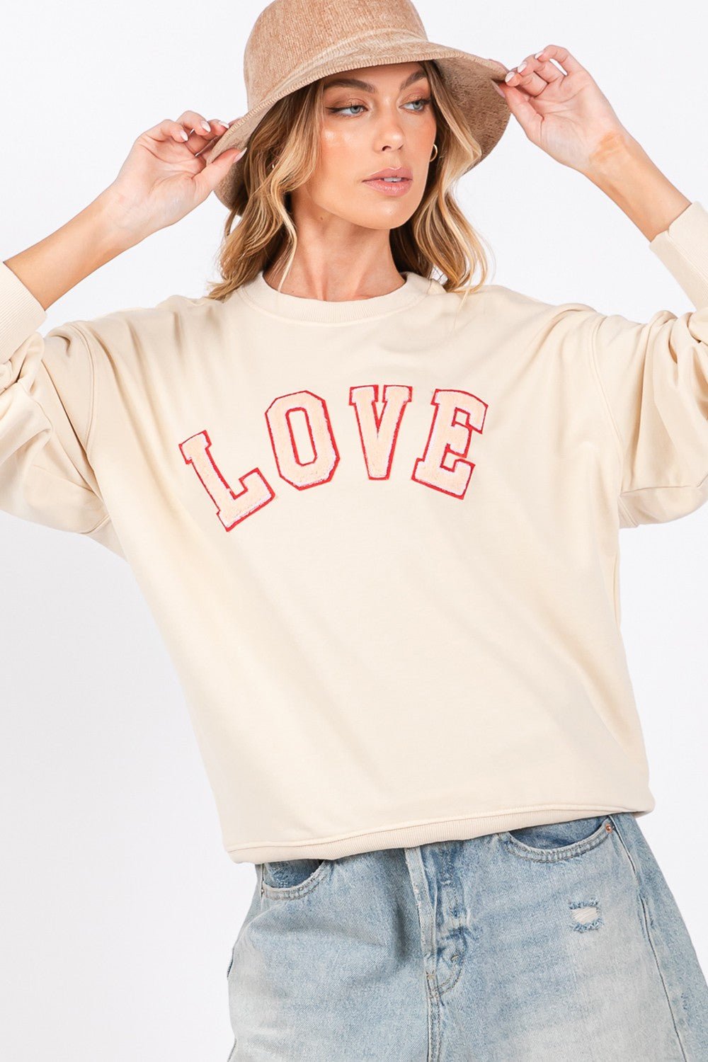 SAGE + FIG LOVE Path Applique Drop Shoulder Sweatshirt - Sweatshirt - Ivory - Bella Bourget