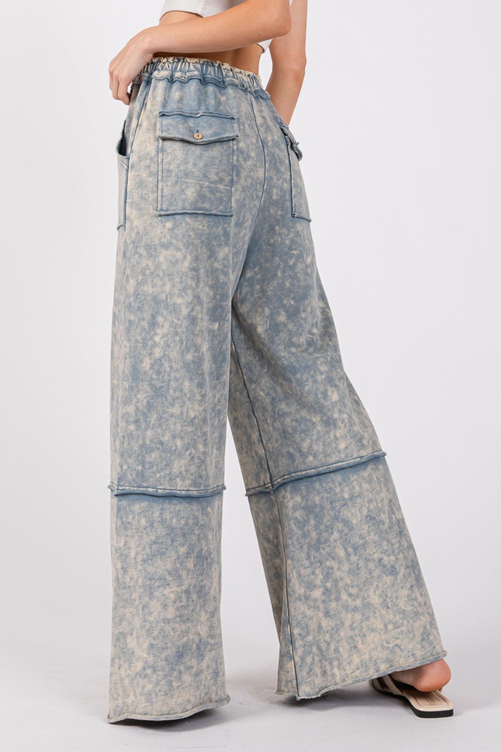 SAGE + FIG Mineral Washed Terry Wide Leg Pants - Pants - Slate Blue - Bella Bourget