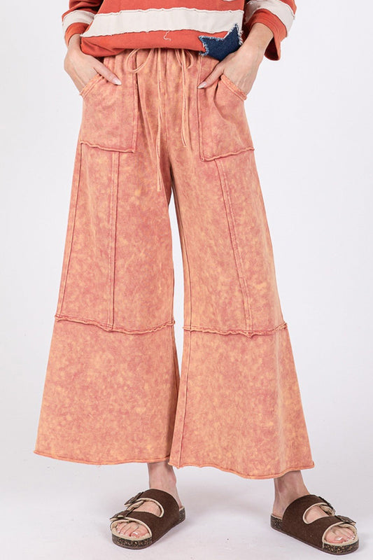 SAGE + FIG Mineral Washed Terry Wide Leg Pants - Pants - Raspberry - Bella Bourget