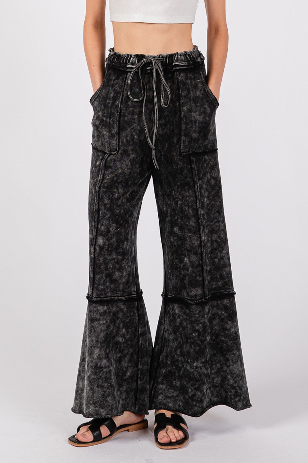 SAGE + FIG Mineral Washed Terry Wide Leg Pants - Pants - Ash - Bella Bourget